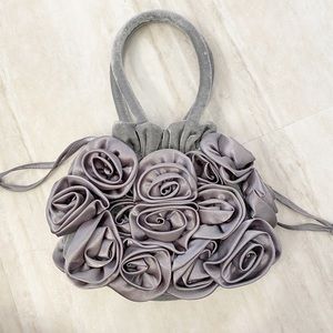 Gray Roses Bag Valentine's Day Drawstring Clutch Velour